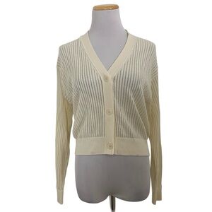 Uniqlo Open Knit Cardigan Sweater Womens Cream Beachy Coastal Lyocell